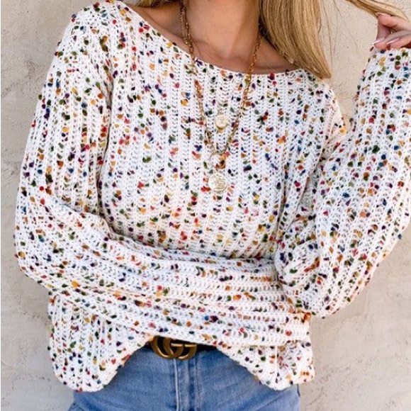 White Confetti Reversible Twist Sweater - Picture 4 of 16